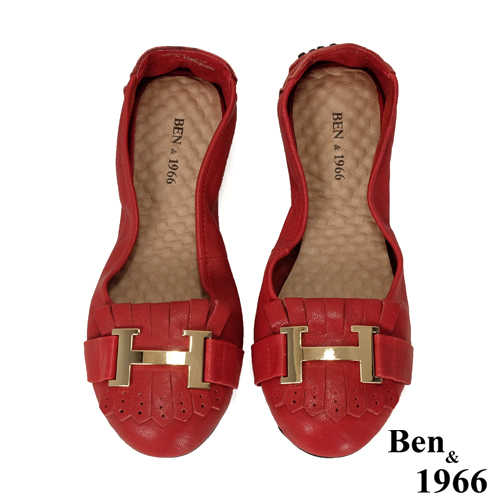 Ben&1966流行H釦水染羊皮摺疊鞋-紅(1560034)