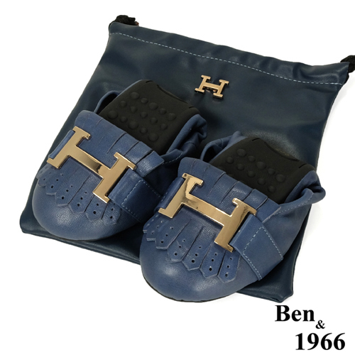 Ben&1966流行H釦水染羊皮摺疊鞋-藍(1560032)