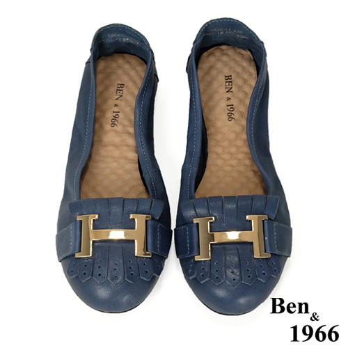 Ben&1966流行H釦水染羊皮摺疊鞋-藍(1560032)