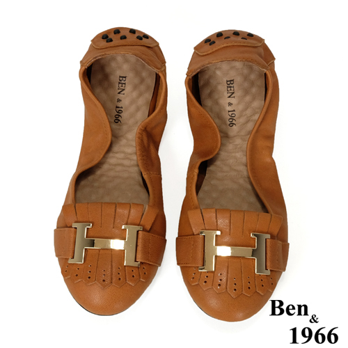 Ben&1966流行H釦水染羊皮摺疊鞋-棕(1560033)