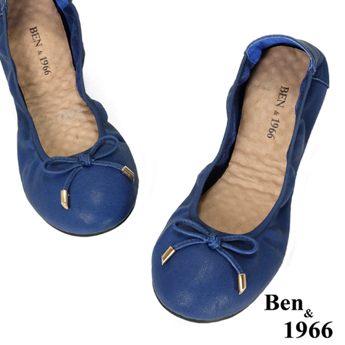 Ben&1966經典舒適植鞣羊皮摺疊鞋-藍(1580112)