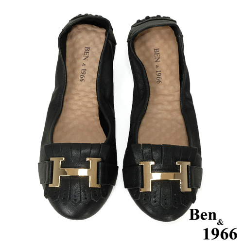 Ben&1966流行H釦水染羊皮摺疊鞋-黑(1560031)