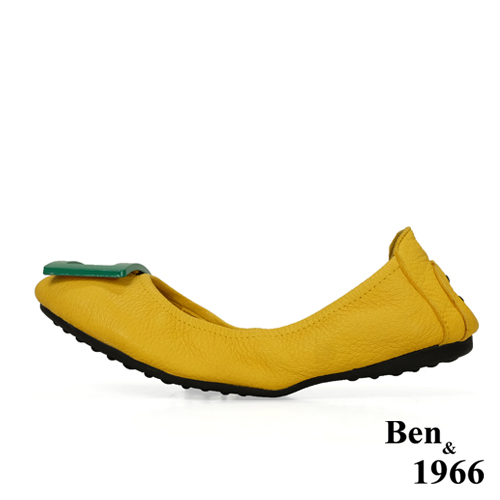 Ben&1966高級頭層水染羊皮經典方釦折疊鞋-黃(1360445)