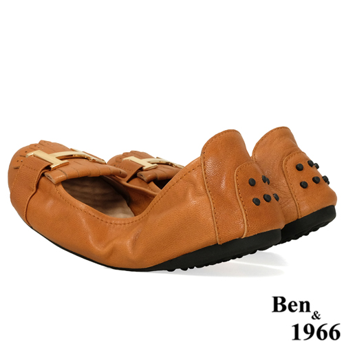Ben&1966流行H釦水染羊皮摺疊鞋-棕(1560033)