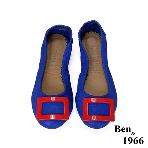 Ben&1966高級頭層水染羊皮經典方釦折疊鞋-藍(1360442)