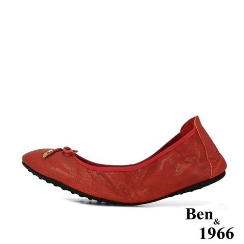 Ben&1966經典舒適植鞣羊皮摺疊鞋-紅(1580113)