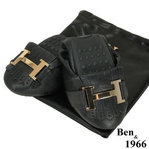 Ben&1966流行H釦水染羊皮摺疊鞋-黑(1560031)