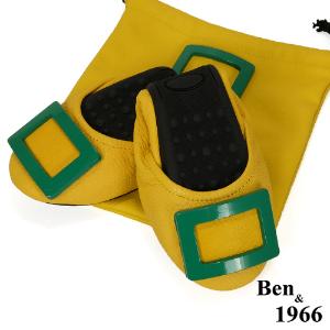 Ben&1966高級頭層水染羊皮經典方釦折疊鞋-黃(1360445)