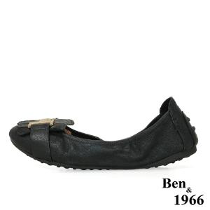 Ben&1966流行H釦水染羊皮摺疊鞋-黑(1560031)