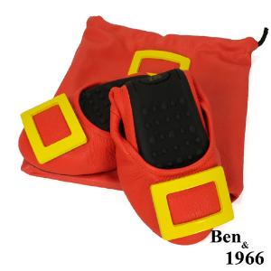 Ben&1966高級頭層水染羊皮經典方釦折疊鞋-紅(1360444)