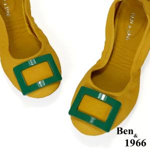 Ben&1966高級頭層水染羊皮經典方釦折疊鞋-黃(1360445)