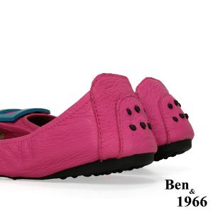 Ben&1966高級頭層水染羊皮經典方釦折疊鞋-桃紅(1360446)