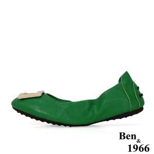 Ben&1966高級頭層水染羊皮經典方釦折疊鞋-綠(1360443)