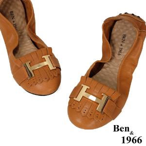 Ben&1966流行H釦水染羊皮摺疊鞋-棕(1560033)