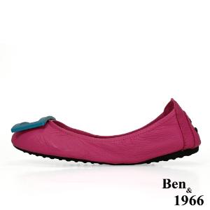 Ben&1966高級頭層水染羊皮經典方釦折疊鞋-桃紅(1360446)