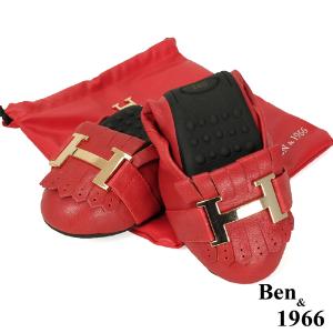 Ben&1966流行H釦水染羊皮摺疊鞋-紅(1560034)