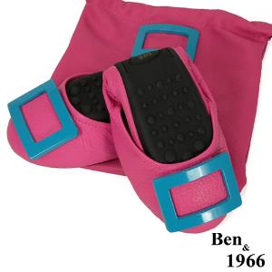 Ben&1966高級頭層水染羊皮經典方釦折疊鞋-桃紅(1360446)