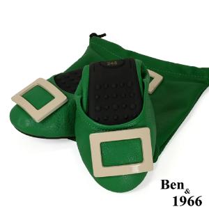 Ben&1966高級頭層水染羊皮經典方釦折疊鞋-綠(1360443)
