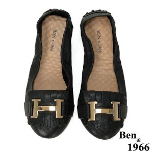 Ben&1966流行H釦水染羊皮摺疊鞋-黑(1560031)