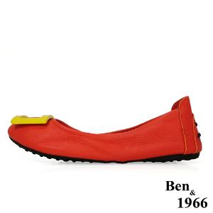 Ben&1966高級頭層水染羊皮經典方釦折疊鞋-紅(1360444)