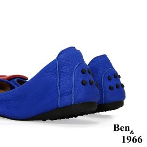 Ben&1966高級頭層水染羊皮經典方釦折疊鞋-藍(1360442)