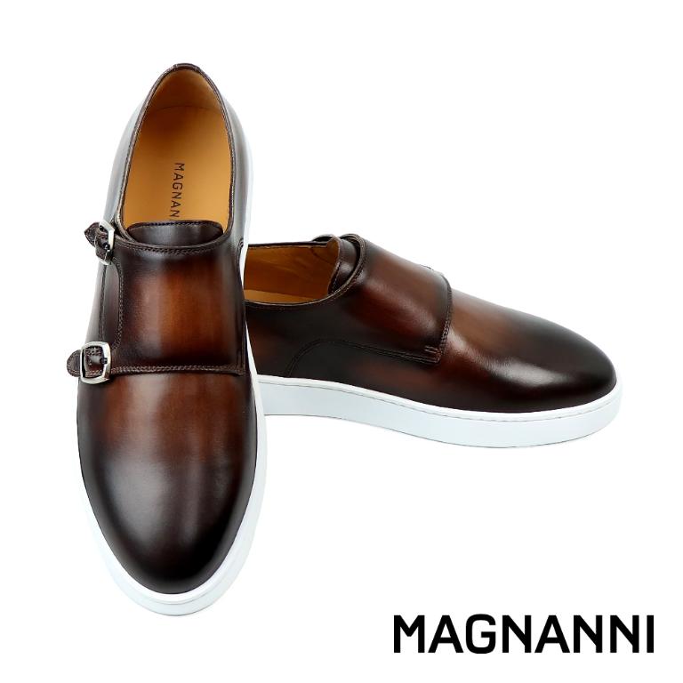 MAGNANNI 真皮休閒雙釦孟克鞋 深棕色(24701-MBR)