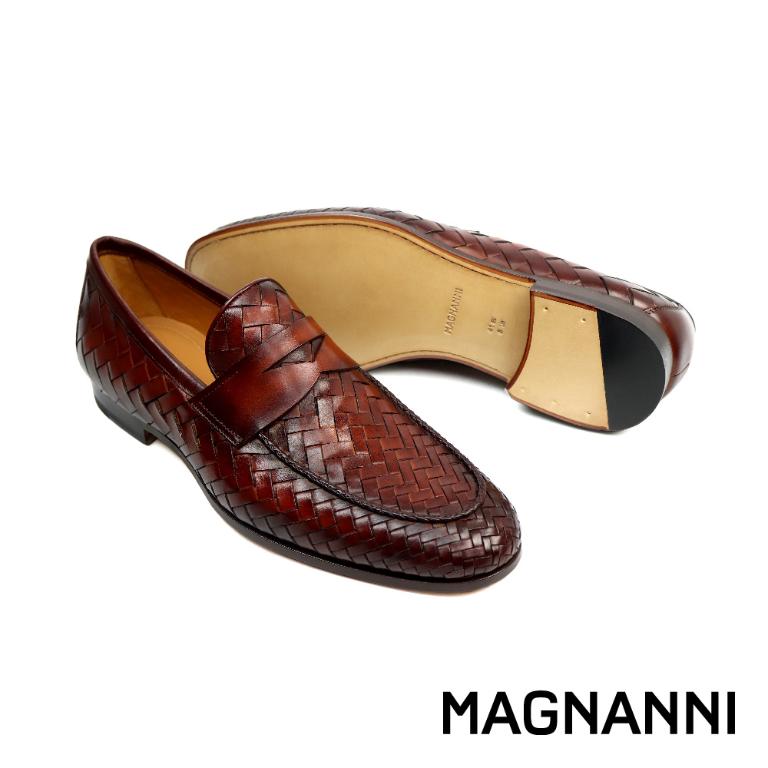 MAGNANNI 真皮編織便士樂福鞋 棕色(24461-COG)