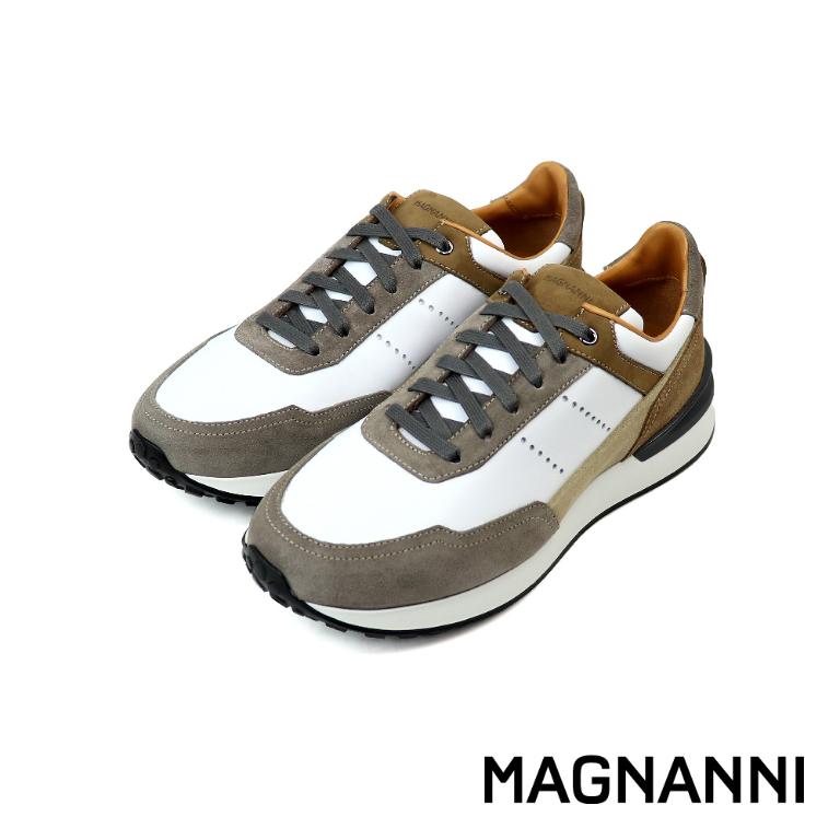 MAGNANNI 輕量拼接雙色綁帶休閒鞋 白色(24454-TIWH)