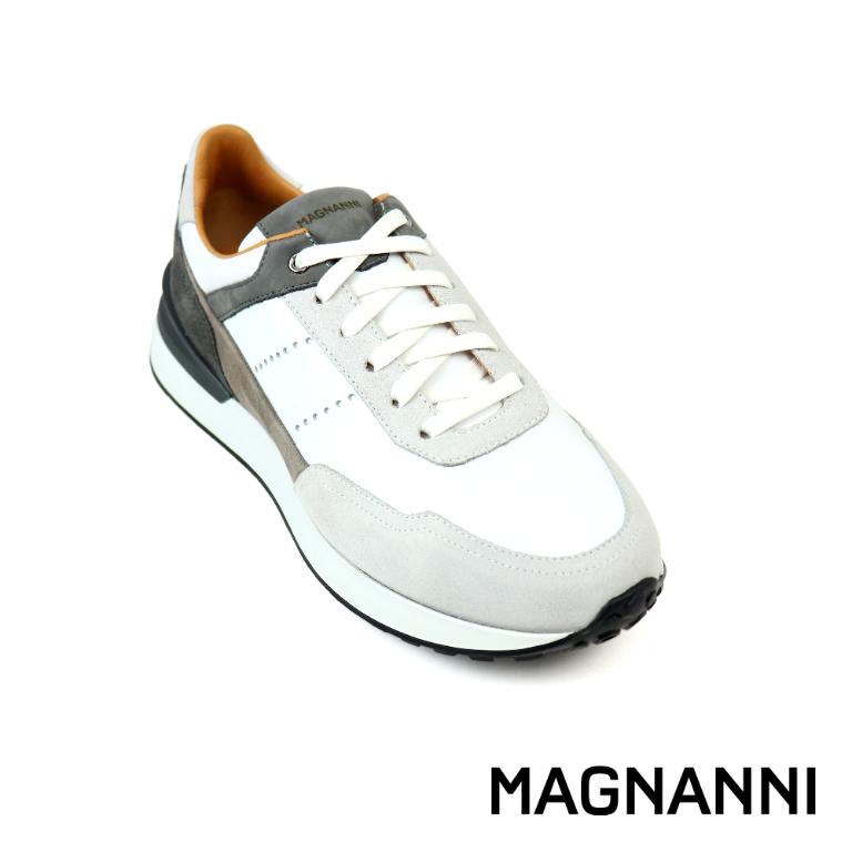 MAGNANNI 輕量拼接雙色綁帶休閒鞋 白灰色(24454-WH)