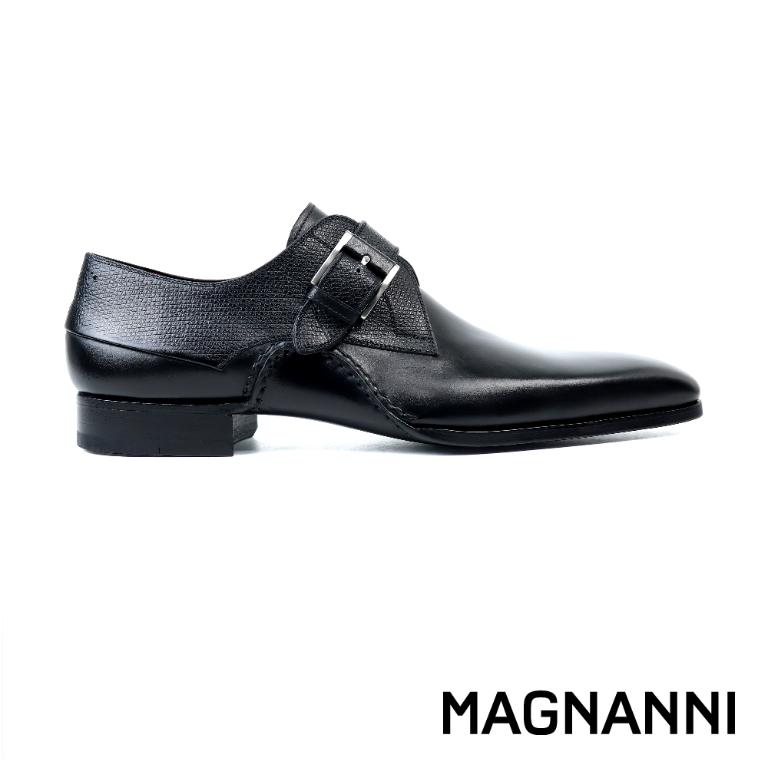 MAGNANNI 半壓紋橫飾單扣孟克鞋 黑色(23491-BL)