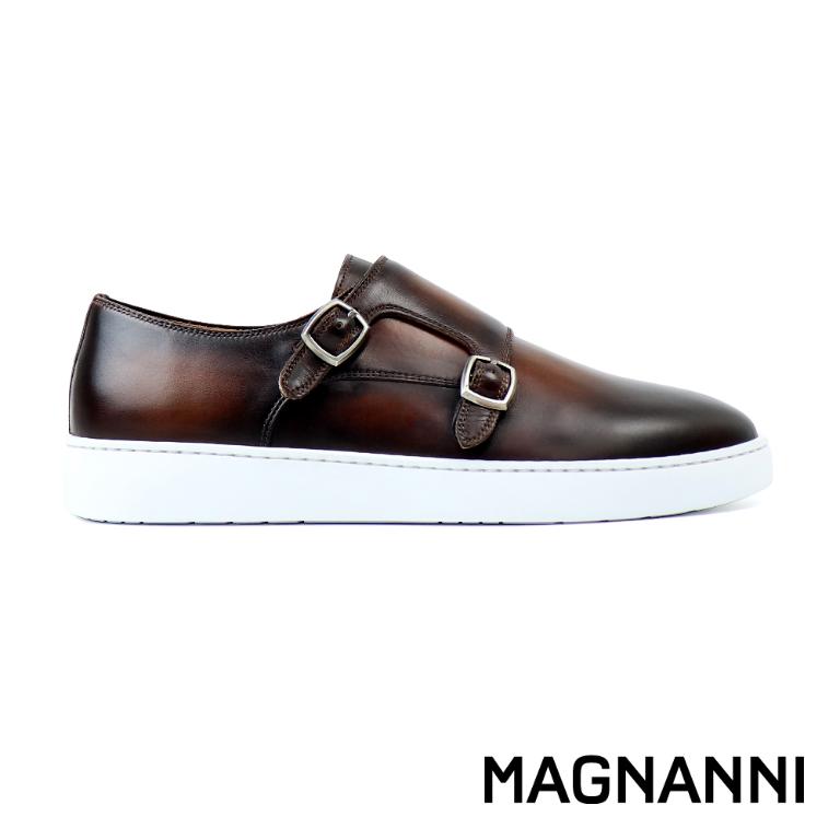 MAGNANNI 真皮休閒雙釦孟克鞋 深棕色(24701-MBR)