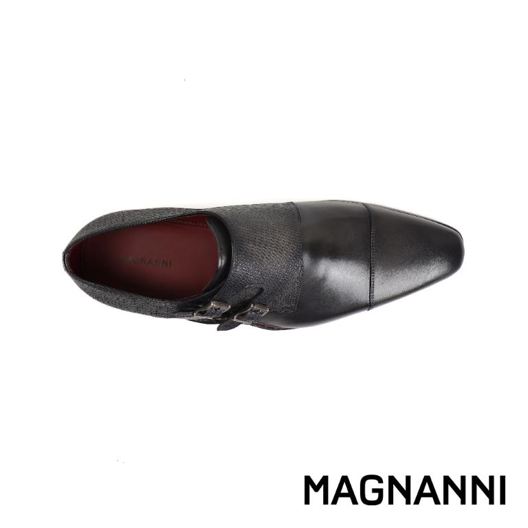 MAGNANNI 個性時尚橫飾雙扣孟克鞋 黑棕色(19616-GRA)