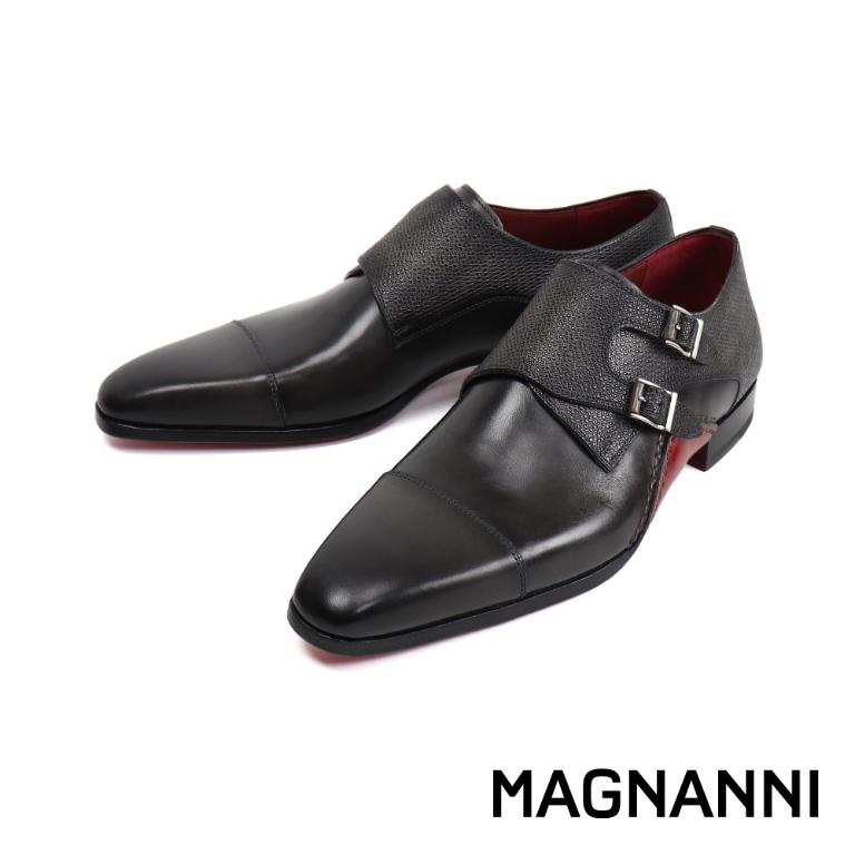 MAGNANNI 個性時尚橫飾雙扣孟克鞋 黑棕色(19616-GRA)