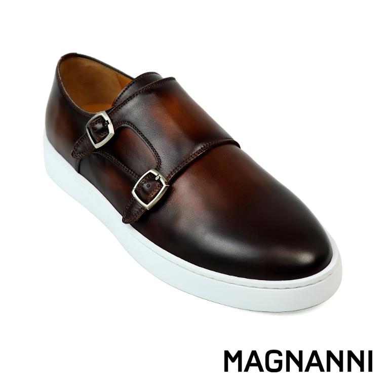 MAGNANNI 真皮休閒雙釦孟克鞋 深棕色(24701-MBR)