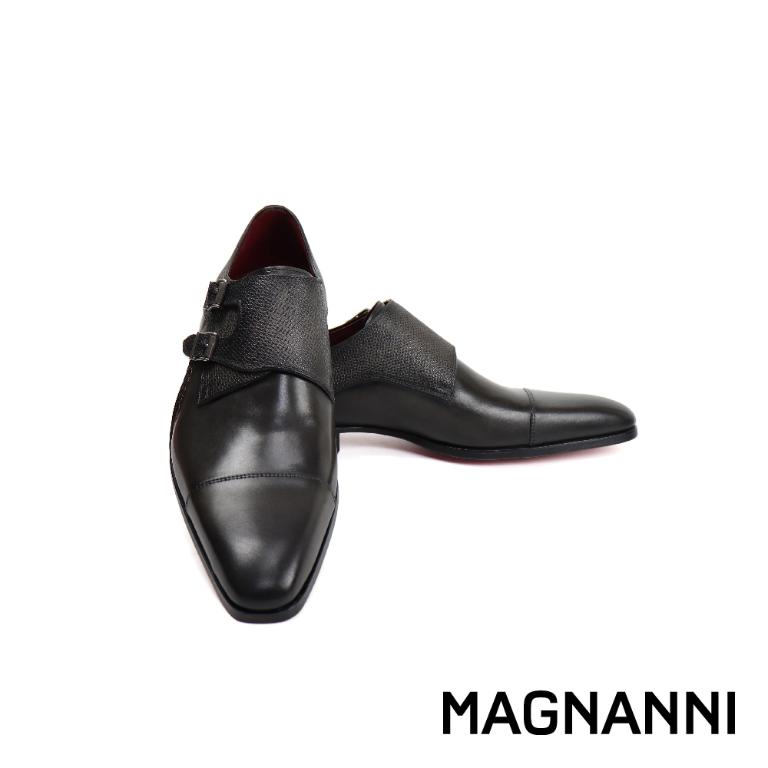 MAGNANNI 個性時尚橫飾雙扣孟克鞋 黑棕色(19616-GRA)
