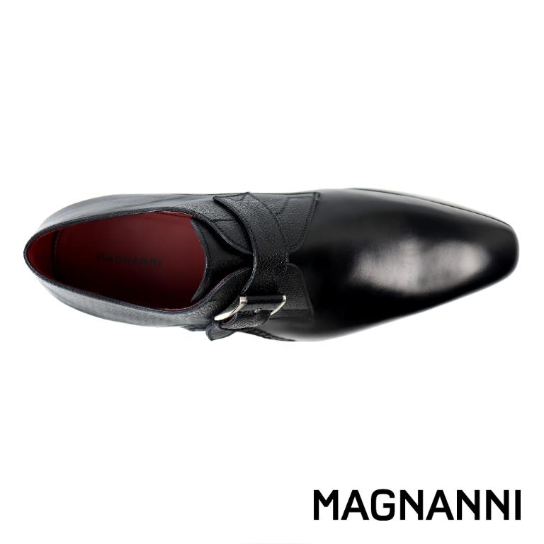 MAGNANNI 半壓紋橫飾單扣孟克鞋 黑色(23491-BL)