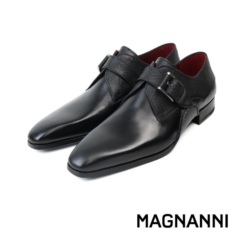 MAGNANNI 半壓紋橫飾單扣孟克鞋 黑色(23491-BL)