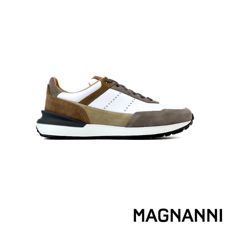 MAGNANNI 輕量拼接雙色綁帶休閒鞋 白色(24454-TIWH)