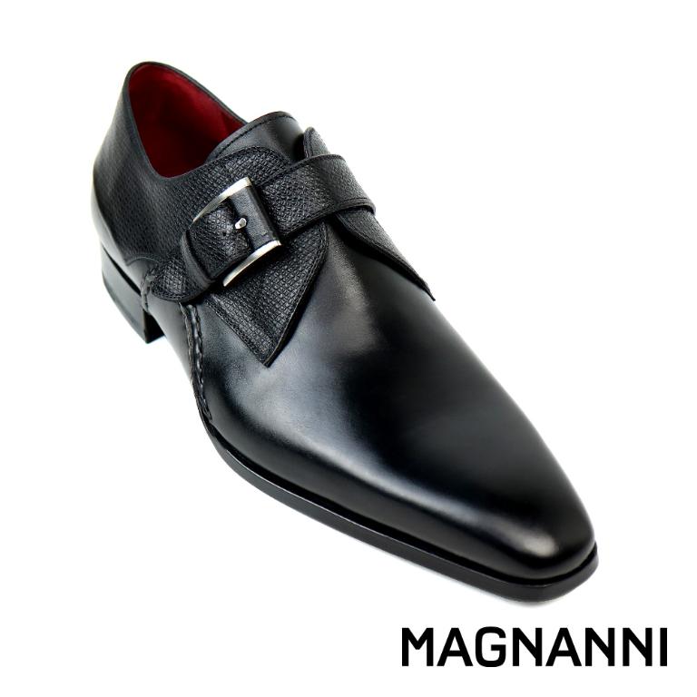 MAGNANNI 半壓紋橫飾單扣孟克鞋 黑色(23491-BL)