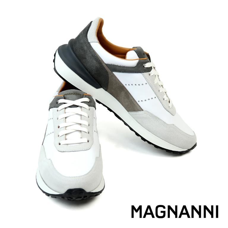 MAGNANNI 輕量拼接雙色綁帶休閒鞋 白灰色(24454-WH)