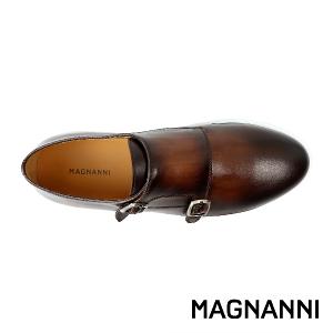 MAGNANNI 真皮休閒雙釦孟克鞋 深棕色(24701-MBR)