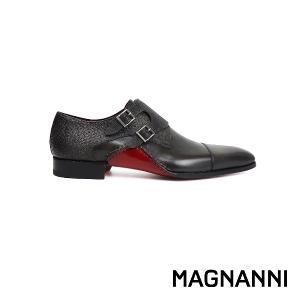 MAGNANNI 個性時尚橫飾雙扣孟克鞋 黑棕色(19616-GRA)