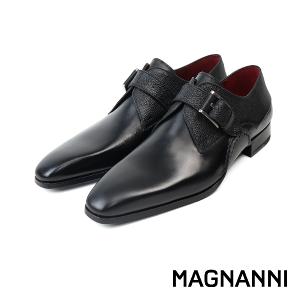 MAGNANNI 半壓紋橫飾單扣孟克鞋 黑色(23491-BL)
