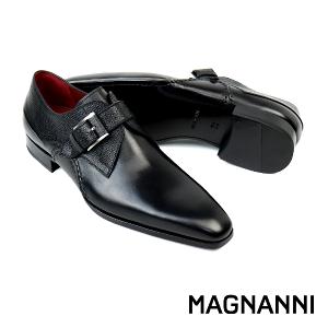 MAGNANNI 半壓紋橫飾單扣孟克鞋 黑色(23491-BL)