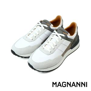 MAGNANNI 輕量拼接雙色綁帶休閒鞋 白灰色(24454-WH)