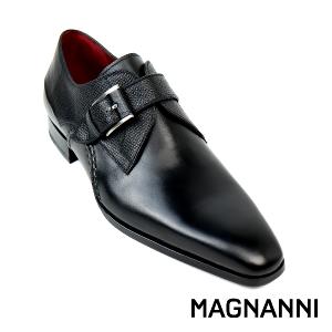 MAGNANNI 半壓紋橫飾單扣孟克鞋 黑色(23491-BL)