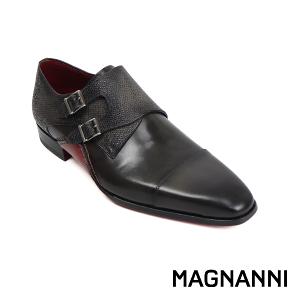 MAGNANNI 個性時尚橫飾雙扣孟克鞋 黑棕色(19616-GRA)