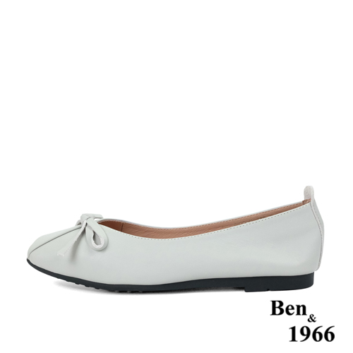 Ben&1966高級頭層牛皮優雅舒適方頭包鞋-淺灰(236142)