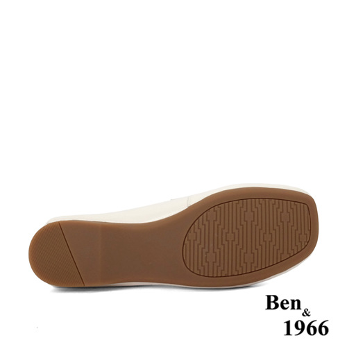 Ben&1966高級牛油皮簡約方頭舒適包鞋-米白(236032)