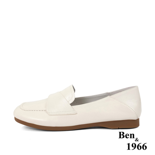 Ben&1966高級牛油皮簡約方頭舒適包鞋-米白(236032)